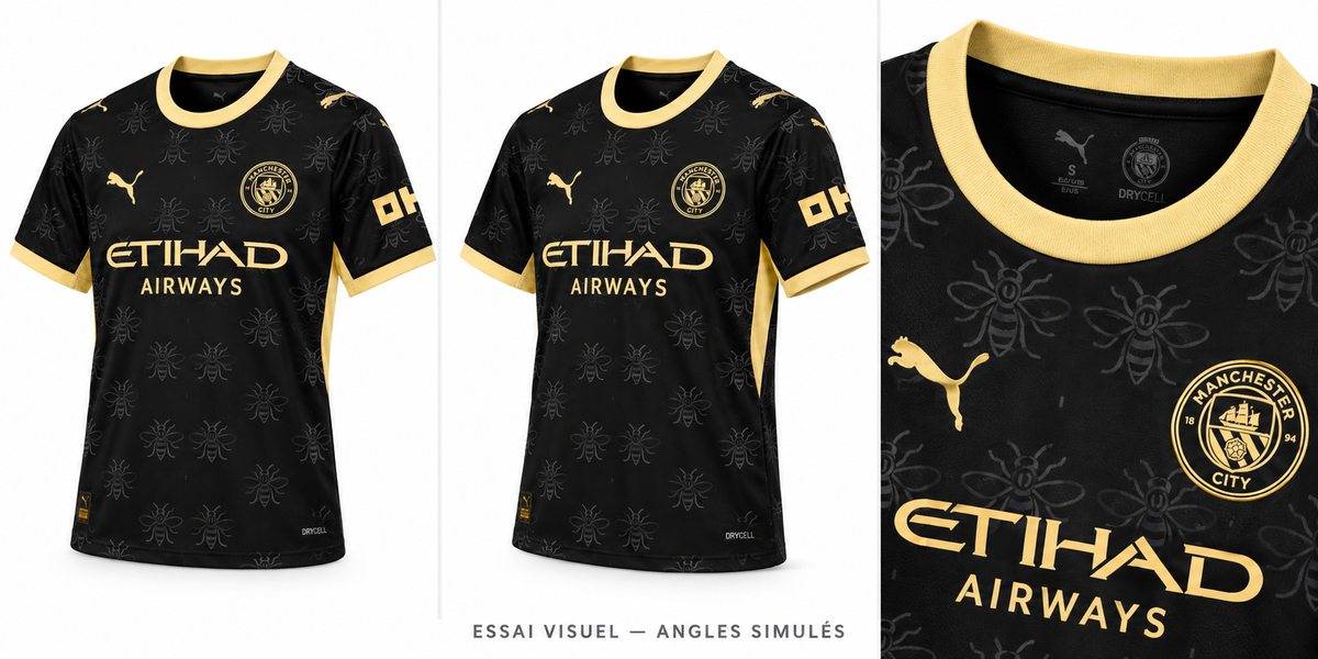 Manchester City extérieur 2026/27 — angles simulés et détail